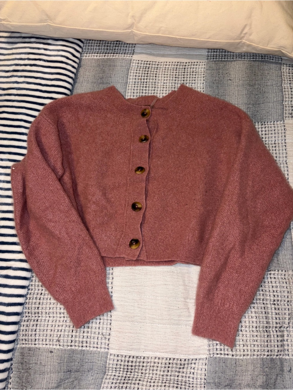 FREE PEOPLE Women's Dusty Rose Button-Front Knit Sweater